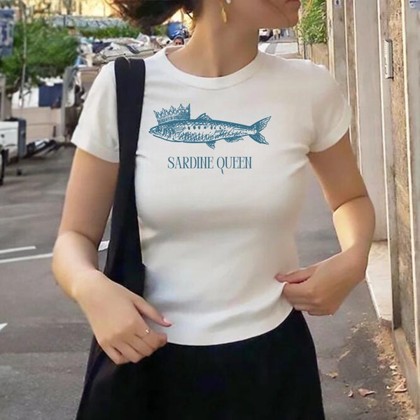 sardine shirt, tin fish, Y2k,  sardines, italian summer, sardine shirt, seafood shirt, coastal grandma, cool girl, food graphic