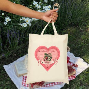 Stardew Valley Tote Bag, Trendy Gaming Gift, Cozy Gamer, Pelican Town, Strawberry Fruit Bag, Stardew Merch, Cotton Canvas Tote