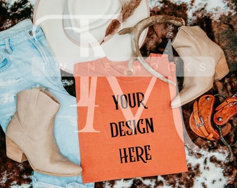 Western Mockup, Cowgirl Mock-Up, Comfort Colors 1717 Melon Mockup, Oversized Mock-up, Concert Shirt Mockup, Western Shirt Mockup