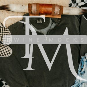 Western Mockup, Cowgirl Mock-Up, Comfort Colors Pepper Quarter Zip 1580 Mockup, Oversized Mock-up, Western Shirt Mockup