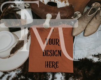 Western Mockup, Cowgirl Mock-Up, Comfort Colors 1717 Yam Mockup, Oversized Mock-up, Concert Shirt Mockup, Western Shirt Mockup