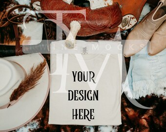 Western Mockup, Cowgirl Mock-Up, Comfort Colors 1717 Ivory Mockup, Oversized Mock-up, Concert Shirt Mockup, Western Shirt Mockup