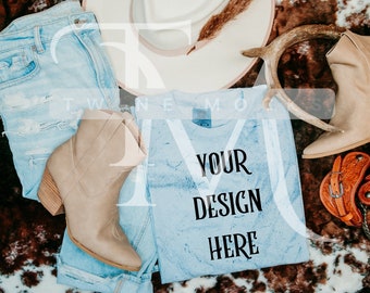 Western Mockup, Cowgirl Mock-Up, Comfort Colors 1745 Ocean Mockup, Oversized Mock-up, Concert Shirt Mockup, Western Shirt Mockup