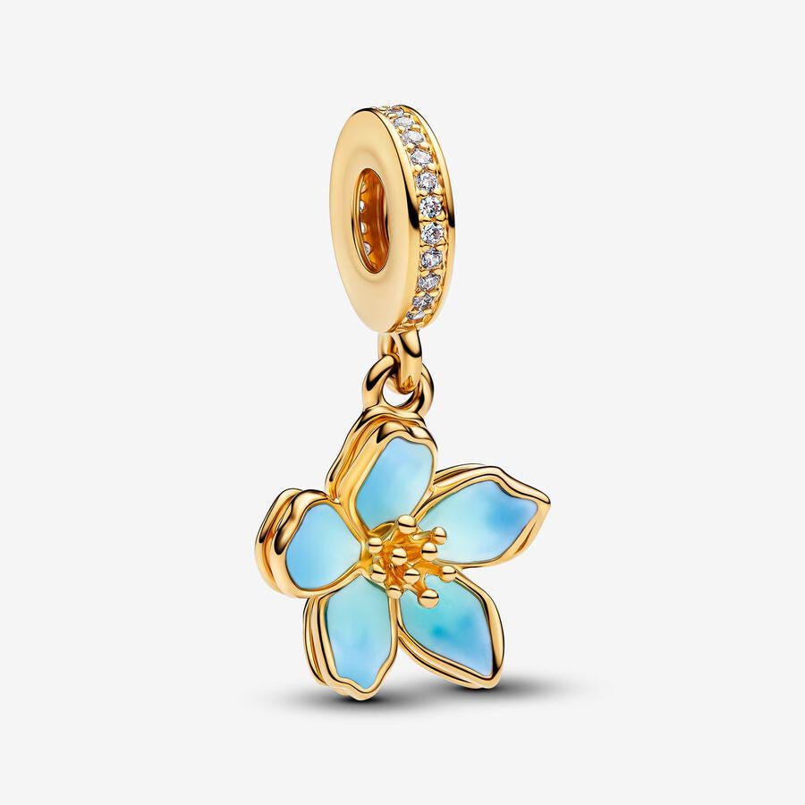 Pandora Blue Blossom Golden Dangle Charm - Etsy Israel