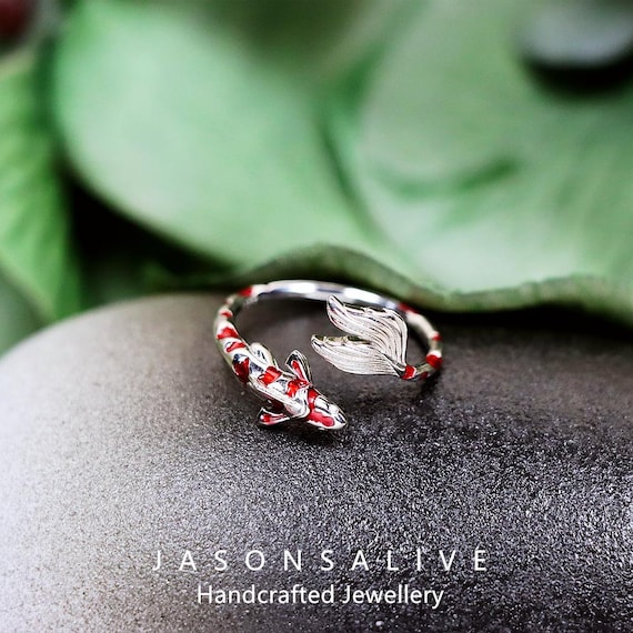 アクセサリー Salmon roe Unisex Koi Fish Ring (Adjustable) Coated In Vintage Blue