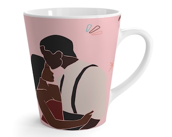 Black Love Latte Mug Pink couple romantic relationship morning cappuccino commitment drinkware home kitchen emotional inspiring positive