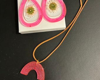 Sieradenset, hangende oorbellen (met zonnebloem, wordt geleverd met ketting
