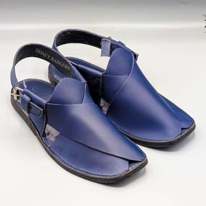 Blue Leather Handmade Peshawari Chappal Men Sandals Charsadda