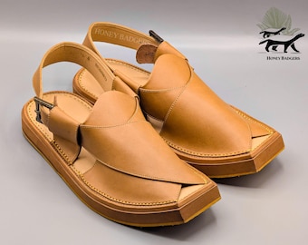 Handmade Leather Peshawari Chappal Sandals, Double Sole