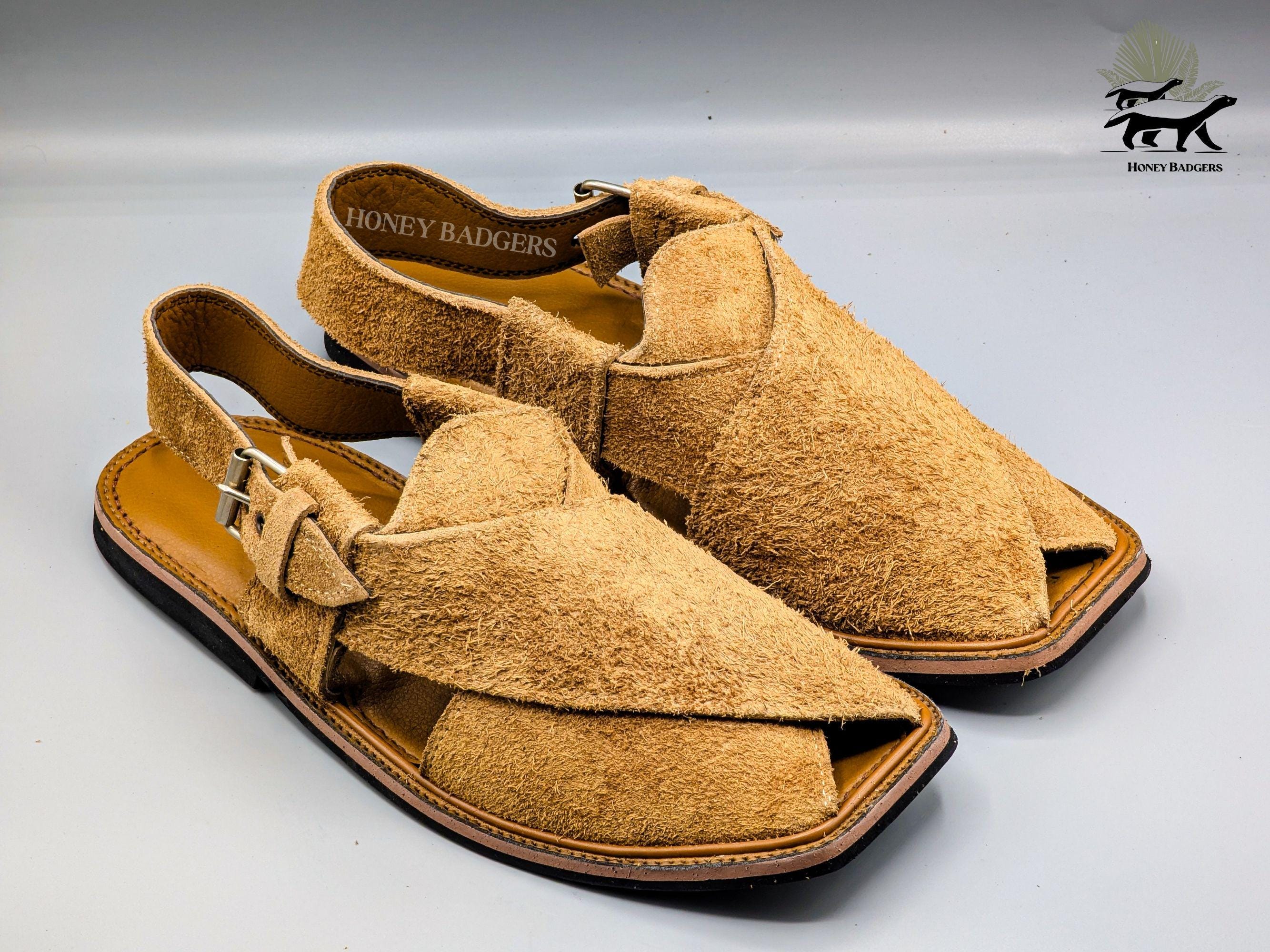 Handmade Men Captan Peshawari Chapal Sandal Brown Leather Upper Size 8.5US Golden Brown Original Kaptaan Chappal - ZauqEmporium main image 4