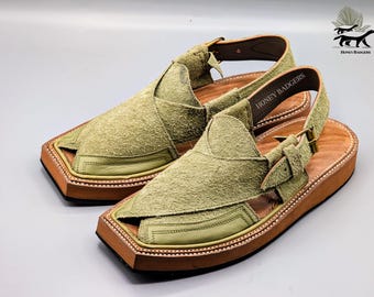 Handmade Sandals Peshawari Chappal in light Green for Men