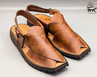 Handmade Genuine Leather Peshawari Chappal Sandal - Traditional Kaptan Shoe