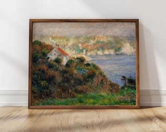オーギュスト・ルノワール、ガーンジー島の霧 | 額入り油絵、海岸の