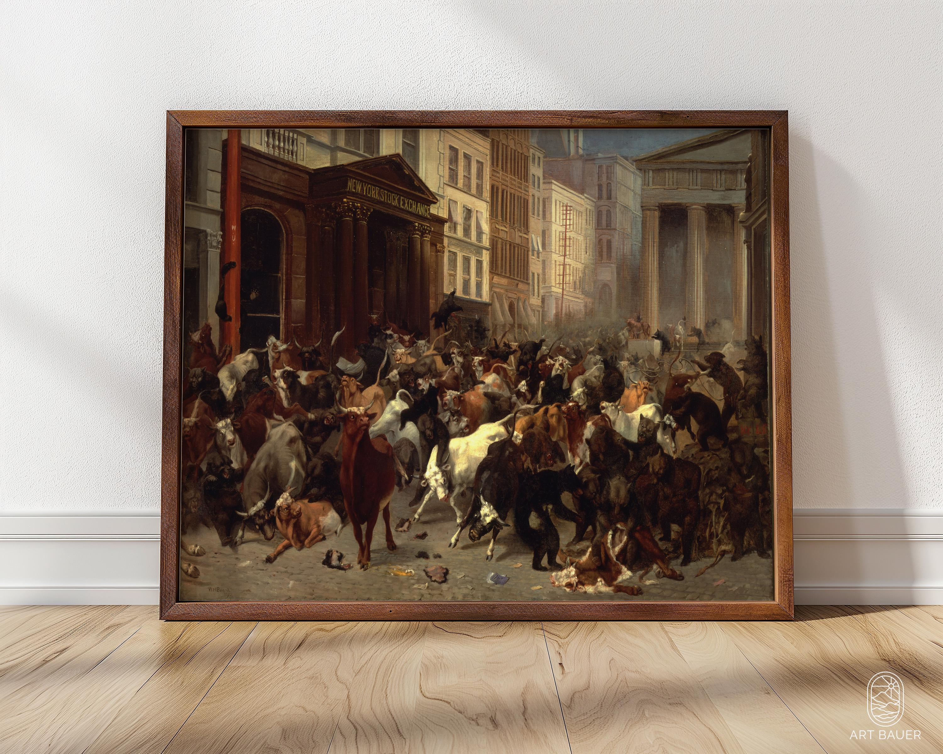 Bulls and Bears in the Market | Framed Print | William Beard, 1879 | Office Decor, Wall Street, Gift for Boss, Money Print, Stock Market