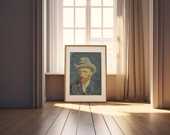 灰色のフェルト帽子をかぶった自画像 | 額入りプリント | フィンセント
