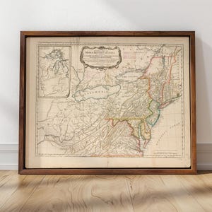 Kaart van de Amerikaanse koloniën | 1776 | Ingelijste print | Kaart koloniale Amerika, historisch kaartcadeau, dertien kolonies kunst