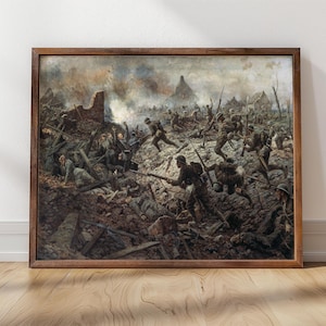 Territoriali a Pozières / Stampa incorniciata / William Wollen, 1917 / Stampa della prima guerra mondiale, scena di battaglia, pittura di guerra, arte militare