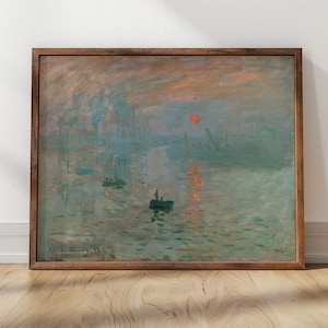 Claude Monet, Sunrise Impression | Famous Artwork, Antique Oil Painting, Framed Artwork, French Decor (1872)