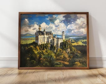 Neuschwanstein in de zomer | Ingelijste print | Pittoresk landschap, Europese kasteelkunst, kasteelmuurdecoratie