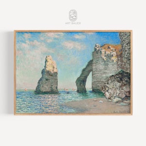Claude Monet, Scogliere di Étretat / Opera d&#39;arte famosa, Stampa artistica di Monet, Paesaggio di spiaggia, Stampa artistica impressionista (1885) / Stampa della galleria