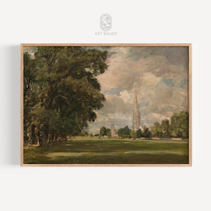John Constable, Kathedrale von Salisbury (1820) | Kirche Kunstdruck, Wolken Malerei, Cottagecore, Constable Landschaft | Galerie Druck