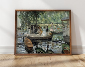 Auguste Renoir, La Grenouillere | Famous Artwork, Impressionist Art, Antique Home Decor, Framed Oil Painting (1869)