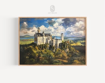 Neuschwanstein in de zomer | Pittoresk landschap, Beierse kasteelkunst, kasteelmuurdecor, kasteelkunstwerk | Galerijafdruk