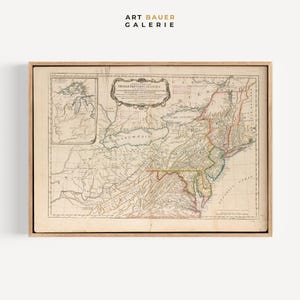 Kaart van de Amerikaanse koloniën | 1776 | Kaart koloniale Amerika, historisch kaartcadeau, dertien kolonies kunst | Galerijafdruk