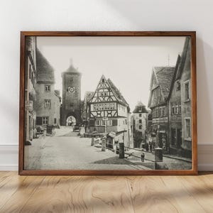 Rothenburg ob der Tauber Streetscape | 1895 | Framed Print | Romantic Road, Medieval Town, German Wall Decor