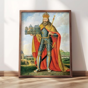 Portrait of Charlemagne | Framed Print | Scheuren, 1825 | Charlemagne Illustration, Vintage Portrait Art, Holy Roman Empire