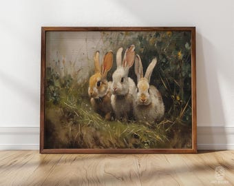 Impressão de arte emoldurada de coelhinhos | Decoração de casa de fazenda, decoração de parede para pendurar, cena de floresta, ideia de presente, impressão giclée emoldurada