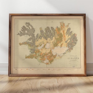 Carte de l'Islande | 1901 | Impression encadrée | Art islandais, carte vintage, art de carte topographique