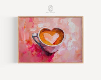 Latte Art, Coffee Art | Foam Hearts, Latte Art, Coffee Illustration, Pink Decor, Coffee Poster, Coffee Lover, Cafe Decor | Gallery Print