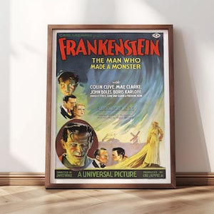 Frankenstein Movie Poster | Framed Print | 1931 | Frankenstein Poster, Halloween Decor, Frankenstein Movie Print