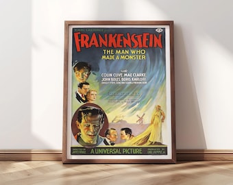 Frankenstein Movie Poster | Framed Print | 1931 | Frankenstein Poster, Halloween Decor, Frankenstein Movie Print
