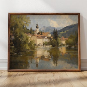 Alpine Village | Alpine Landscape, Lake House Decor, Framed Wall Art Print, Alps Art, Alpine Decor, Charming Home Decor