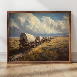 Wagons dans l&#39;Ouest américain | Impression encadrée | Décoration western, oeuvre d&#39;art des pionniers, paysage western, oeuvre d&#39;art du Far West