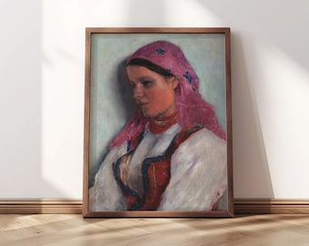 ブロノヴィツェの少女 | 額入りプリント | ギェリムスキ、1893 | 女性の肖像画、ポーランドの傑作、優雅な少女のアートワーク