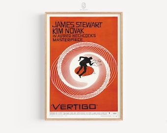 Póster de la película Vértigo, 1958 / Póster icónico del cine, Arte clásico del cine, Alfred Hitchcock, Impresión de suspense / Impresión de galería