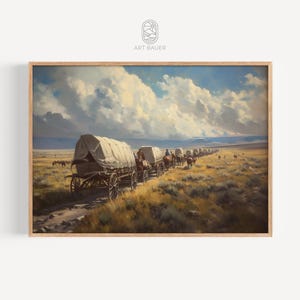 Wagons dans l&#39;Ouest américain | Impression décoration western, art des pionniers, paysage western, oeuvre d&#39;art du Far West | Impression galerie