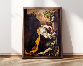 Melancolía / Impresión enmarcada / Domenico Fetti, 1618 / Impresión de melancolía, impresión artística emotiva, retrato renacentista