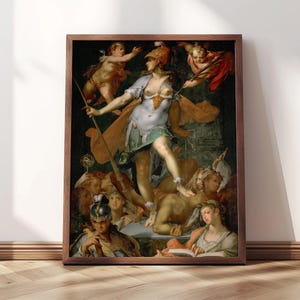 Minerva Victorious over Ignorance | Framed Print | Spranger, 1591 | Minerva Artwork, Elegant Classical Art, Mythology Art