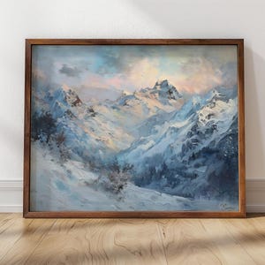 Mountains in Winter | Framed Print | Snowy Mountain Landscape, Alpine Winter Art, Perfect for Winter Decor