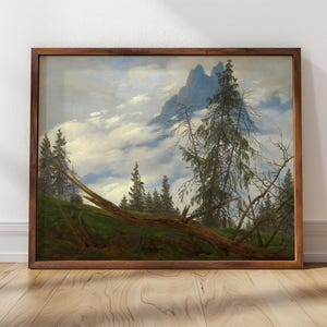 Szczyt górski z dryfującymi chmurami | Oprawiony wydruk | Caspar David Friedrich, 1835 | Sztuka niemiecka, Krajobraz górski, Sztuka natury
