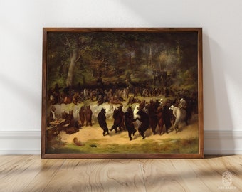 William Beard, Björndans (1850) | Humoristisk målning, Antik målning, Dansande björnar, Inramad folkkonst, Djurväggkonst