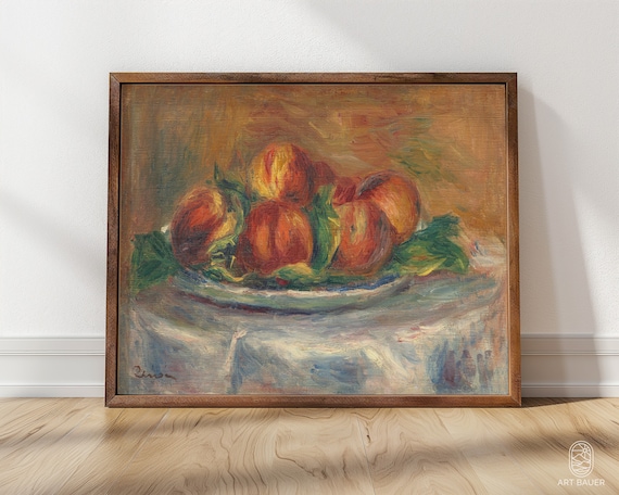 皿の上の桃、オーギュスト・ルノワール | 額入りフルーツ絵画