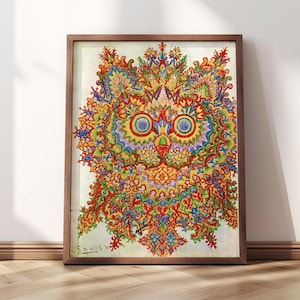 Psychedelic Cat | Framed Print | Louis Wain, 1930s | Psychedelic Cat Art, Louis Wain Print, Retro Cat Print, Cat Lover Gift