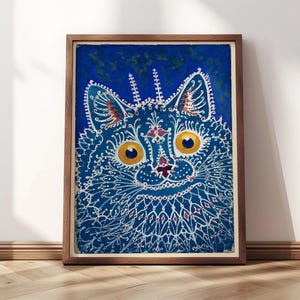 Cat in Gothic Style | Framed Print | Louis Wain, 1930s | Psychedelic Cat Art, Vintage Cat Illustration, Retro Cat Art