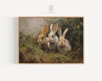 Impressão de arte de coelhinhos | Impressão de galeria de animais, decoração de casa de fazenda, cena de floresta, presente para amante de animais, pôster de coelho | Impressão de galeria