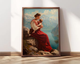 Woman Holding Her Baby | Framed Print | Motherhood Artwork, Mother and Child Print, Motherhood Art, Gift for Mom